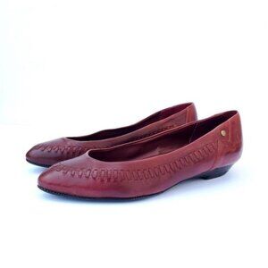 Vintage Academia Oxblood Red Leather Flats Designer Etienne Aigner
